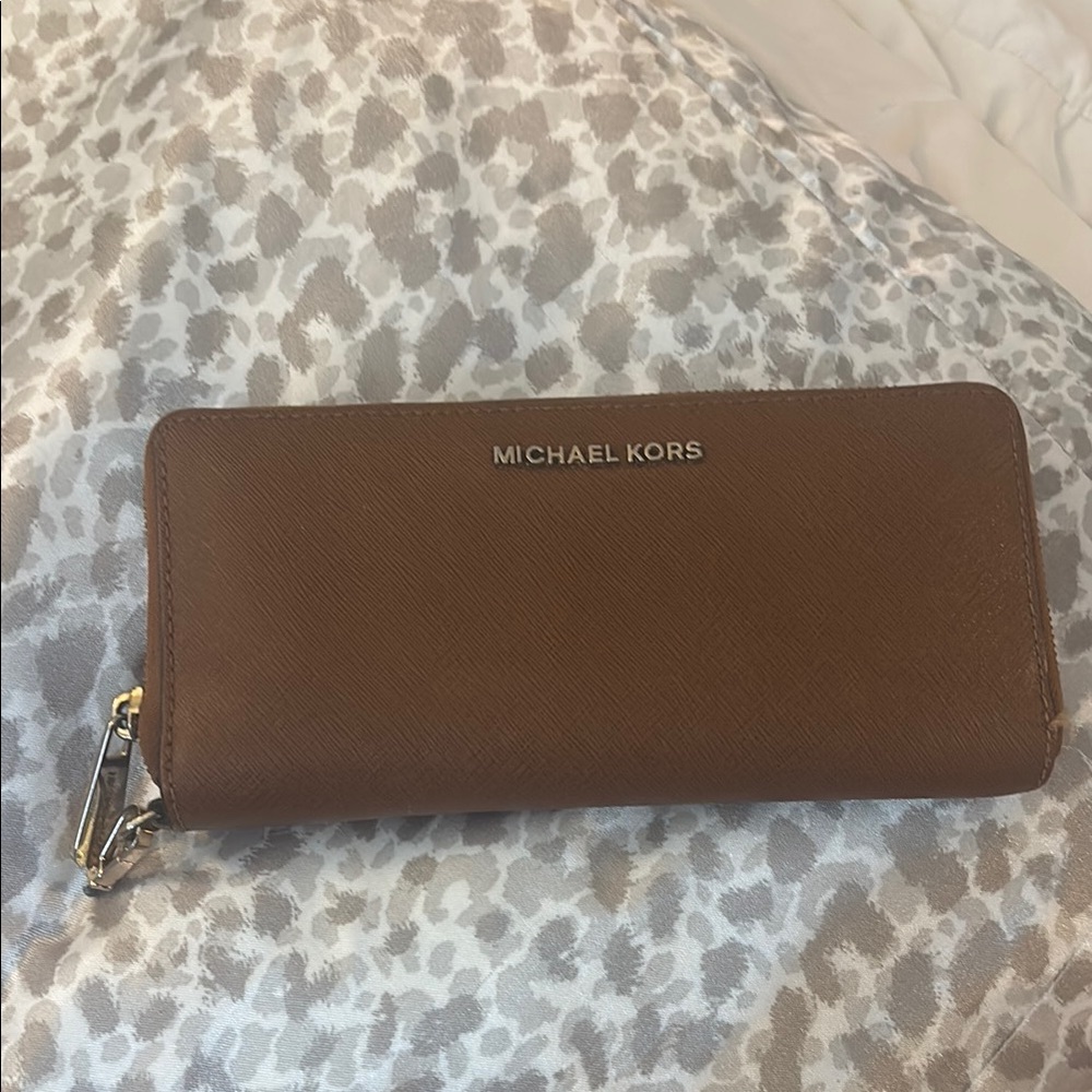 Michael Kors Brown Saffiano Zip Wallet